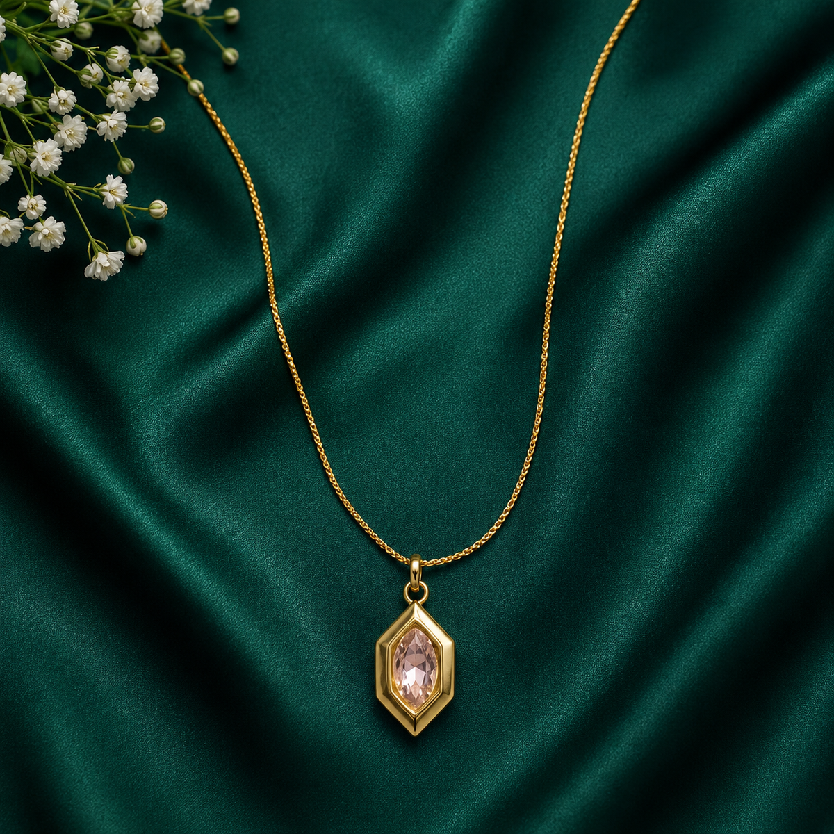Blush Pink Crystal Geometric Pendant Necklace