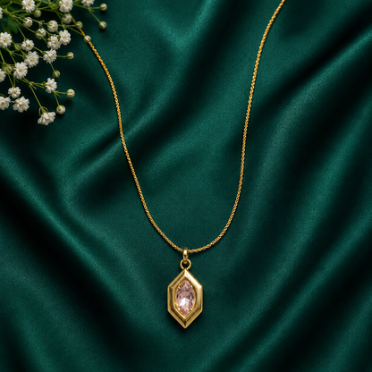 Blush Pink Crystal Geometric Pendant Necklace