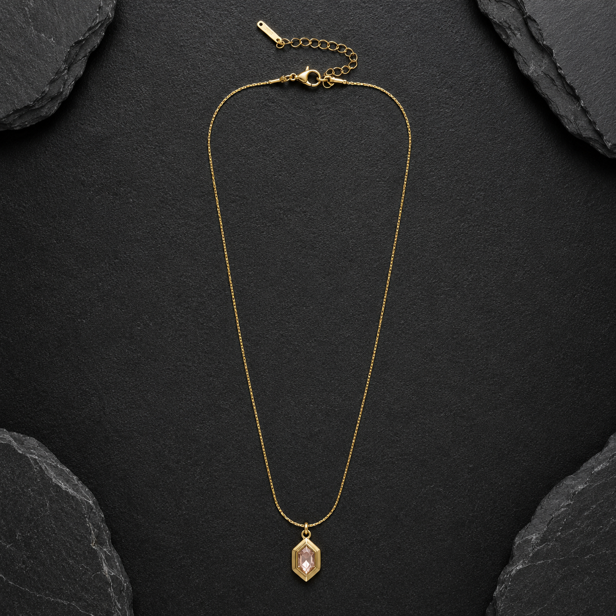 Blush Pink Crystal Geometric Pendant Necklace