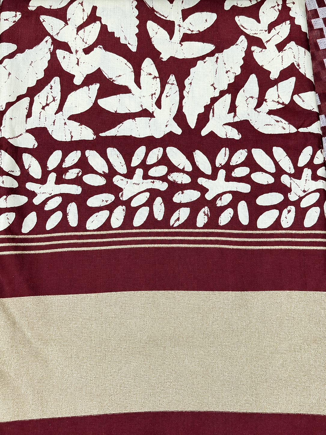 Maroon Floral Block Print Unstitched Suit with Designer Dupatta