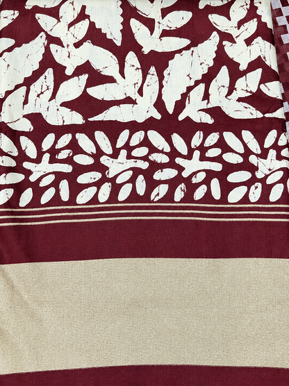 Maroon Floral Block Print Unstitched Suit with Designer Dupatta