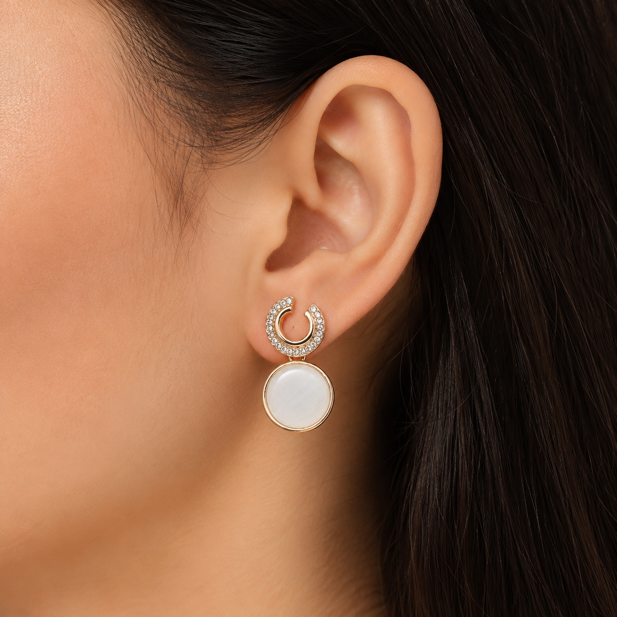 Rose Gold Cat Eye Stone Drop Earrings for Women | Crystal Studded Designer Statement Earrings