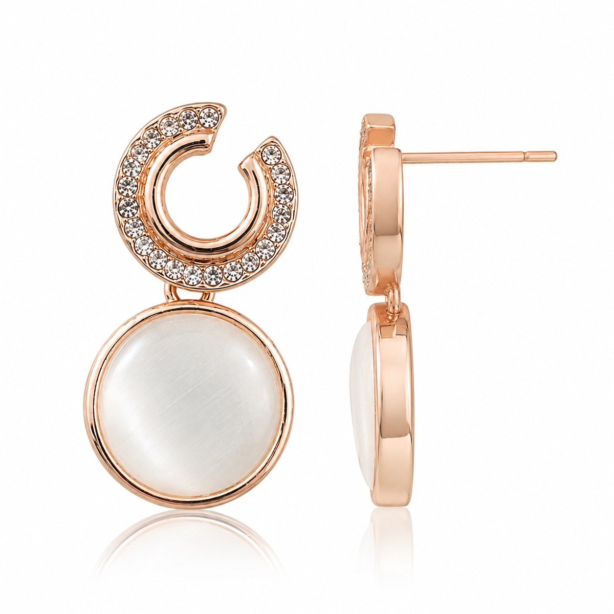 Rose Gold Cat Eye Stone Drop Earrings for Women | Crystal Studded Designer Statement Earrings