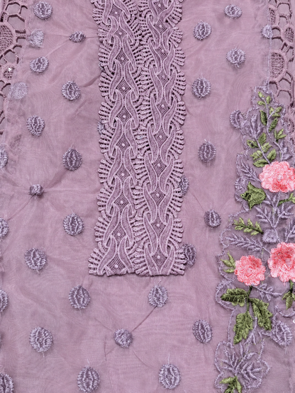 Lavender Mauve Embroidered Luxury Unstitched Suit Set with Floral Lace Work