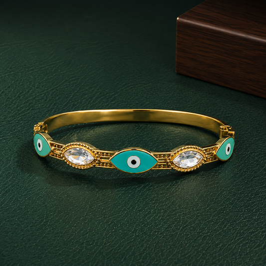 Gold-Tone Evil Eye Bangle Bracelet with Crystal Stone Accents