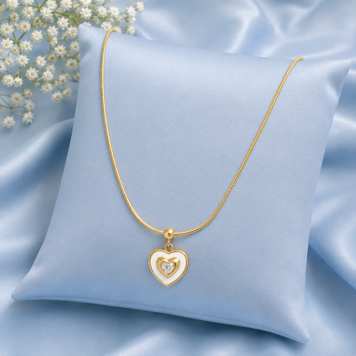 Gold-Tone Heart Pendant Necklace with Crystal Accent for Women