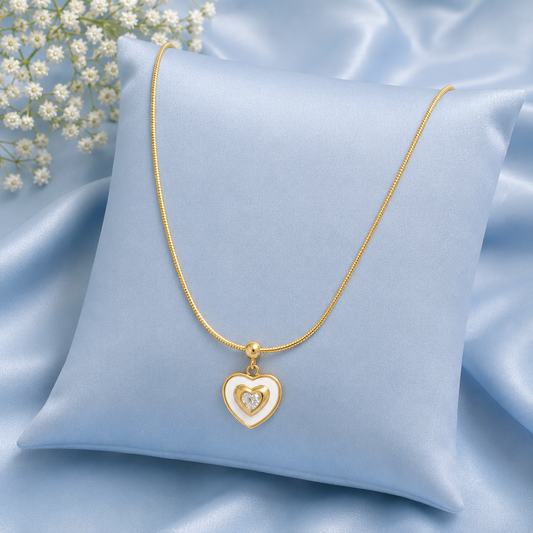 Gold-Tone Heart Pendant Necklace with Crystal Accent for Women