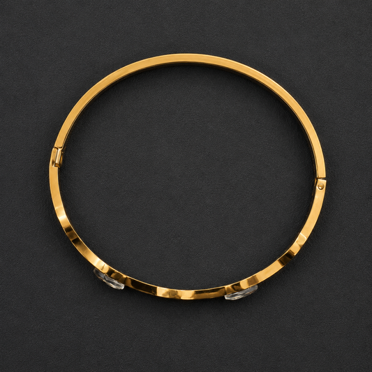 Gold-Tone Evil Eye Bangle Bracelet with Crystal Stone Accents