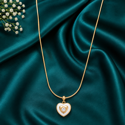Gold-Tone Heart Pendant Necklace with Crystal Accent for Women