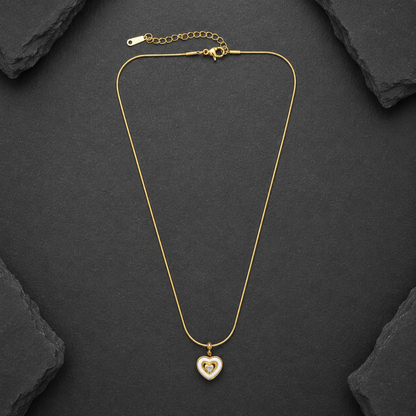 Gold-Tone Heart Pendant Necklace with Crystal Accent for Women