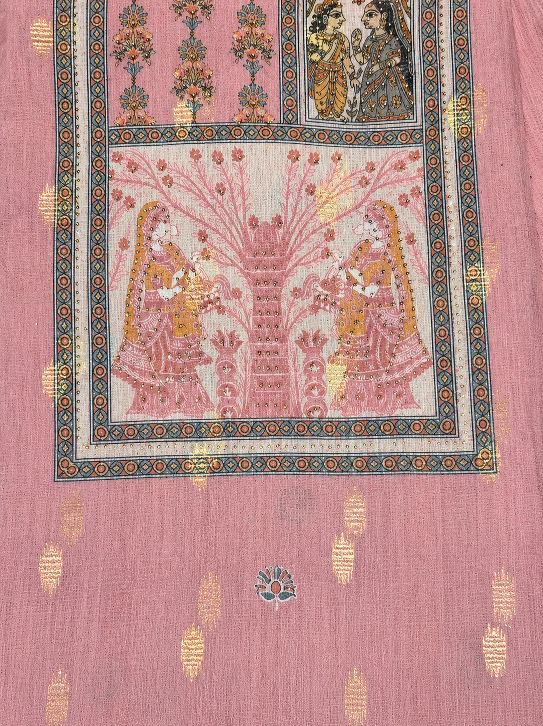Dusty Rose Traditional Printed Unstitched Suit Set with Designer Dupatta