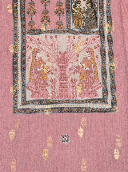 Dusty Rose Traditional Printed Unstitched Suit Set with Designer Dupatta