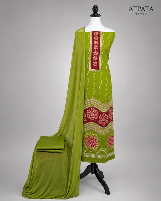 Handcrafted Mirror Work Unstitched Suit Set – 4 Color Variants
