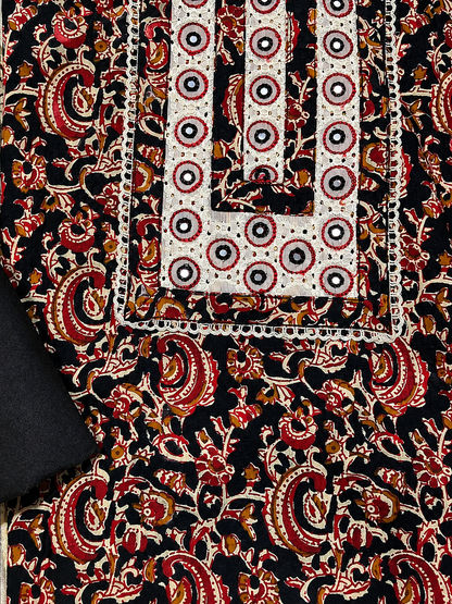 Black & Ivory Traditional Printed Unstitched Suit Set with Elegant Dupatta