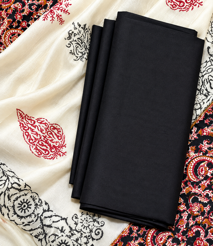 Black & Ivory Traditional Printed Unstitched Suit Set with Elegant Dupatta