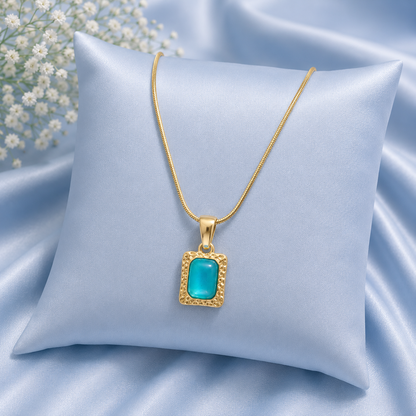 Turquoise Stone Pendant Gold-Tone Necklace for Women