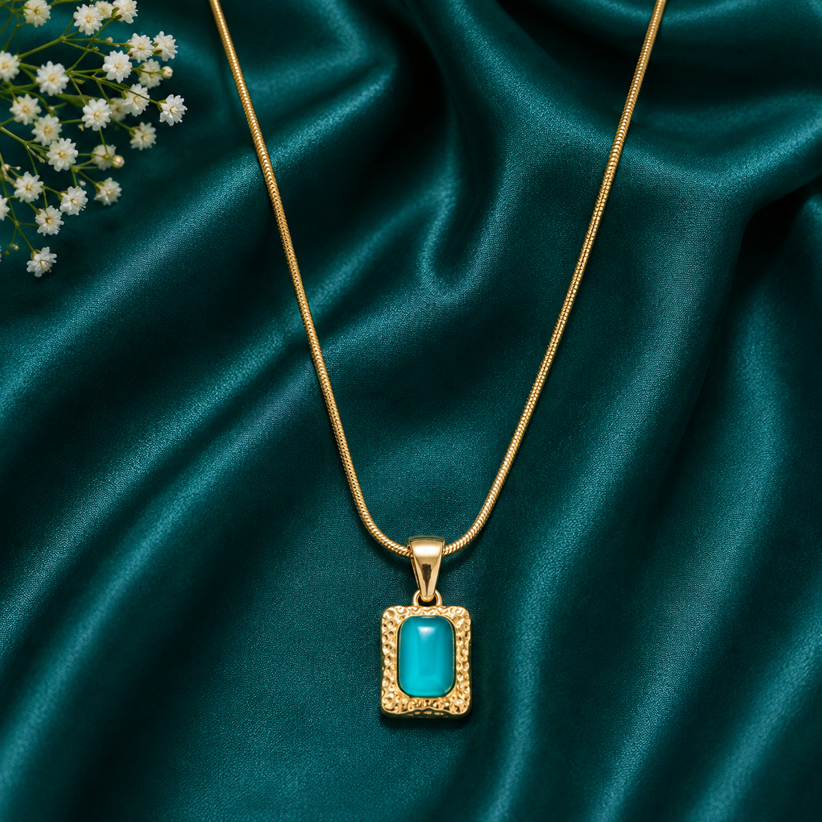 Turquoise Stone Pendant Gold-Tone Necklace for Women