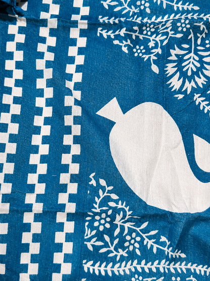 Teal Blue Leaf Print Unstitched Suit Set with Designer Dupatta