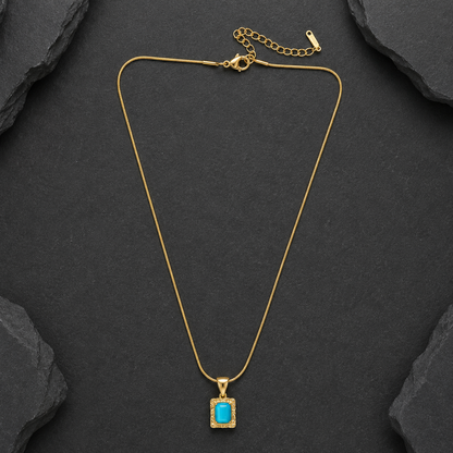 Turquoise Stone Pendant Gold-Tone Necklace for Women