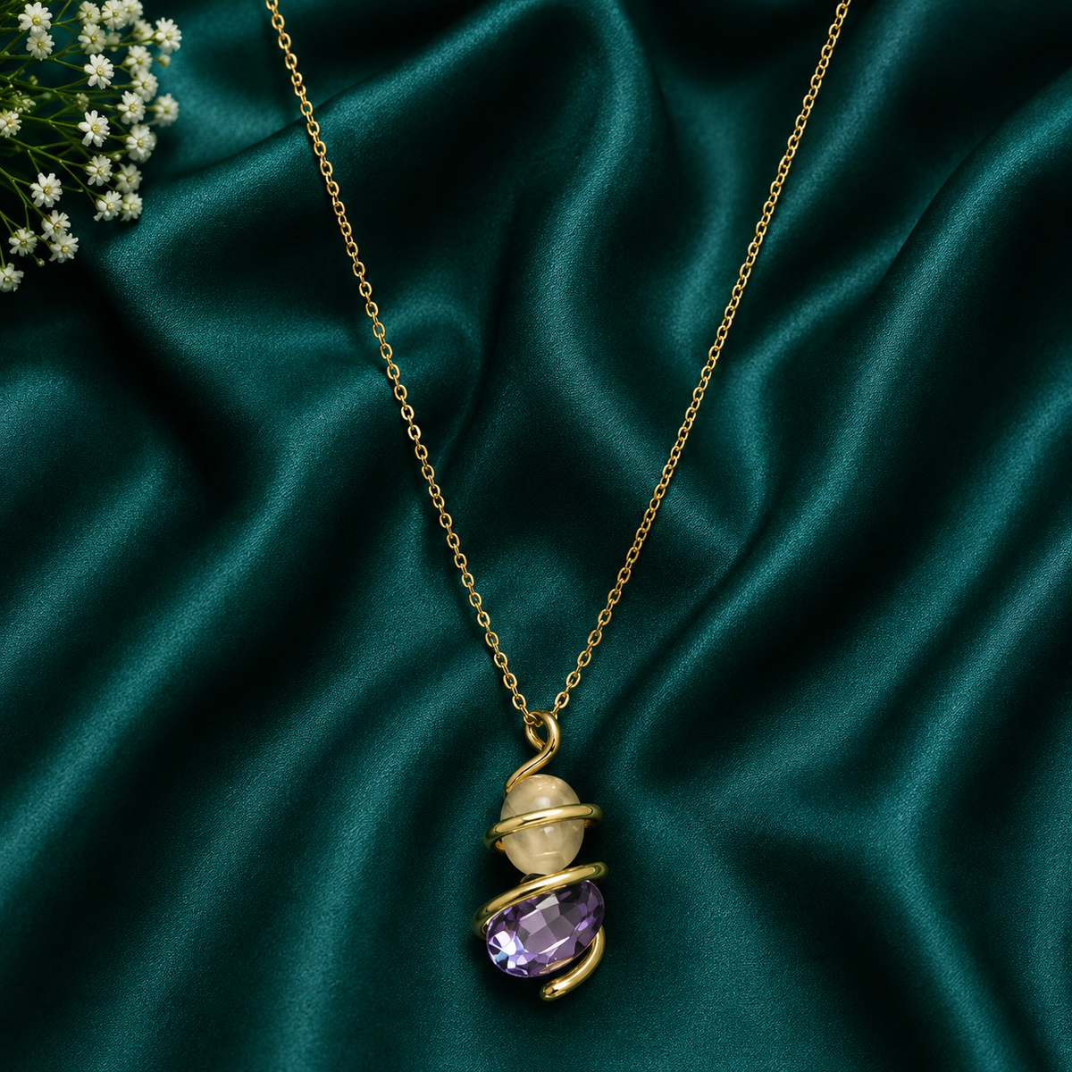 Purple Crystal & Pearl Accent Necklace and Earrings Set for Women