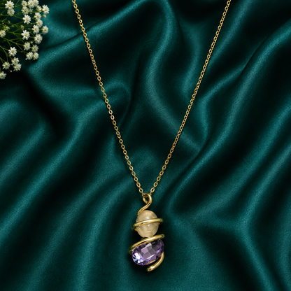 Purple Crystal & Pearl Accent Necklace and Earrings Set for Women
