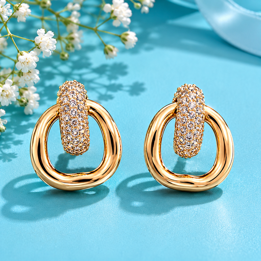 Luxury Gold Tone Crystal Hoop Drop Earrings for Women | Geometric Statement Earrings