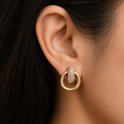 Luxury Gold Tone Crystal Hoop Drop Earrings for Women | Geometric Statement Earrings