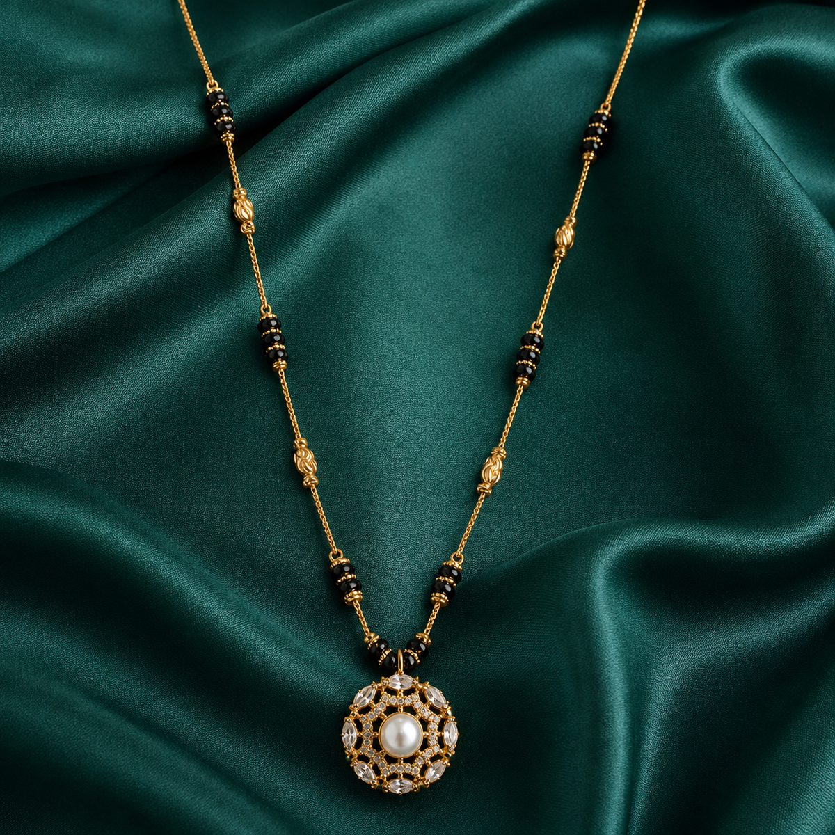Royal Pearl Floral Pendant Mangalsutra Necklace