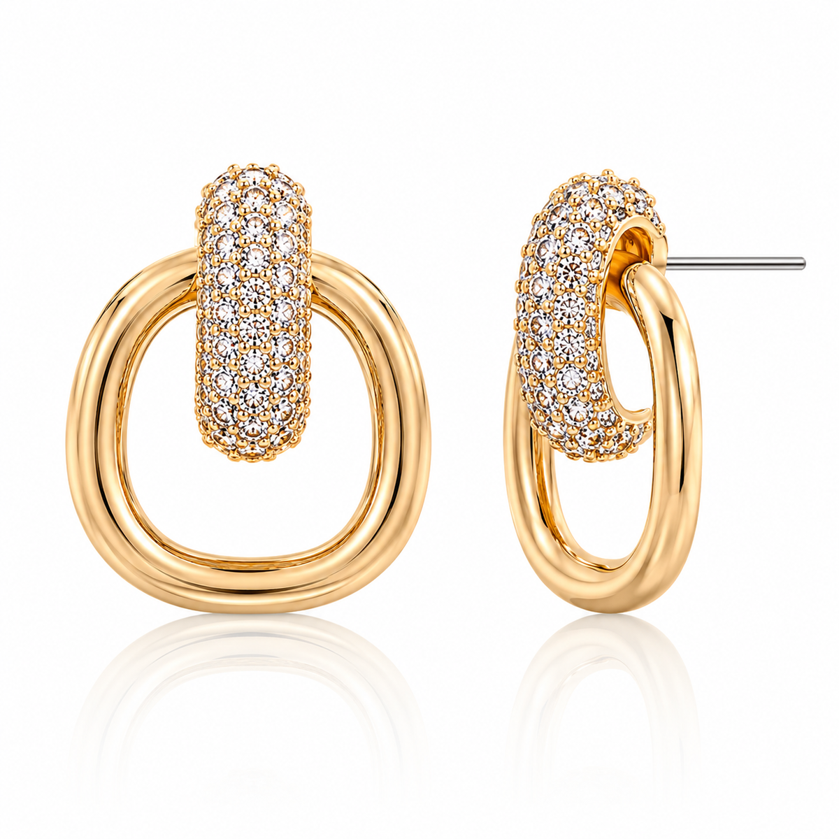 Luxury Gold Tone Crystal Hoop Drop Earrings for Women | Geometric Statement Earrings