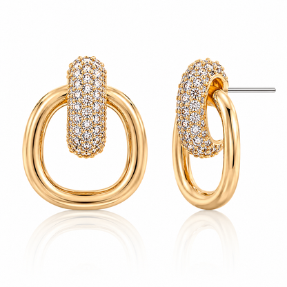 Luxury Gold Tone Crystal Hoop Drop Earrings for Women | Geometric Statement Earrings
