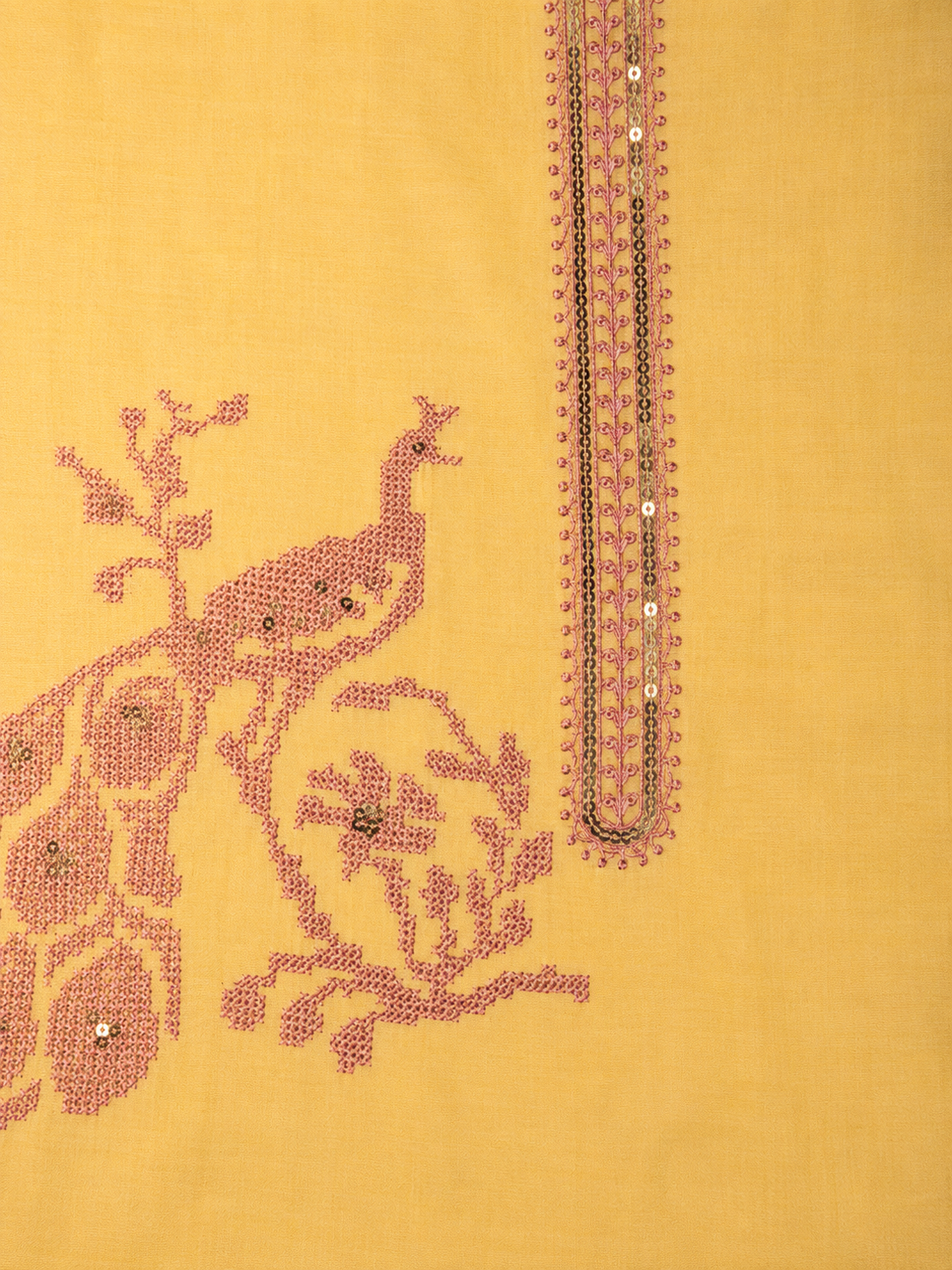 Peacock Embroidered Twill Organza Unstitched Suit Set with Shifon Dupatta – 4 Colors