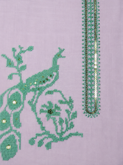 Peacock Embroidered Twill Organza Unstitched Suit Set with Shifon Dupatta – 4 Colors
