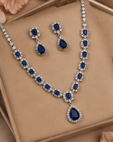 Royal Sapphire Blue Crystal Necklace Set