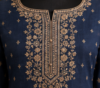 Royal Navy Blue Embroidered Cotton Suit Set with Dupatta