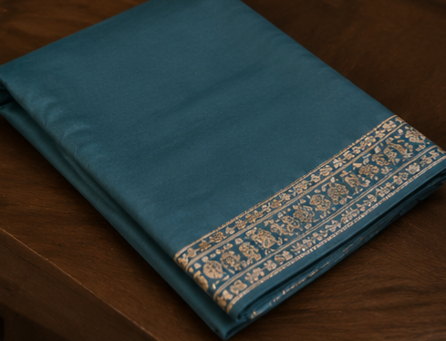 Teal Blue Handblock Inspired Cotton Suit Set with Dupatta