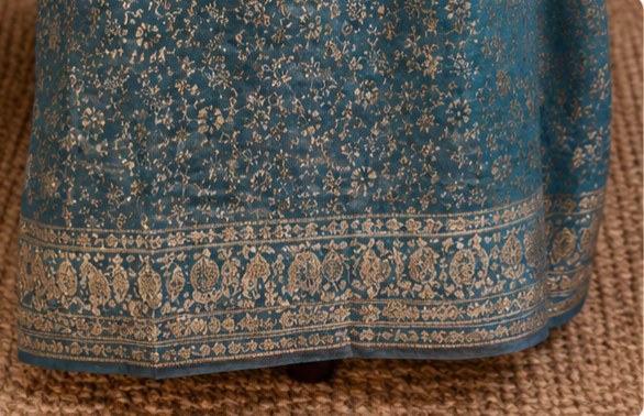 Teal Blue Handblock Inspired Cotton Suit Set with Dupatta