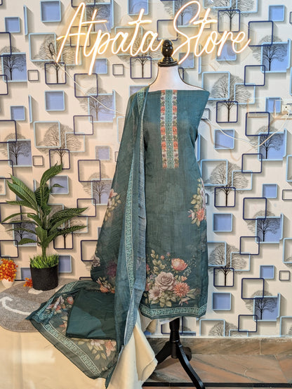 Elegant Floral Printed Cotton Suit Set with Soft Dupatta | Premium Unstitched Dress Material | Available in 4 Beautiful Colors
