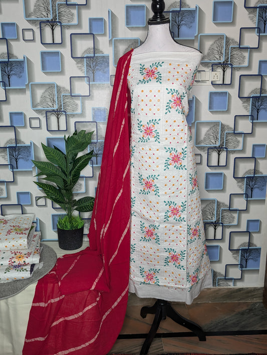 Women's Premium Cotton Thread work Unstitched Suit Set with Dupatta | 4 Color Options