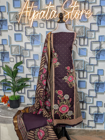 Elegant Floral Printed Cotton Suit Set with Designer Dupatta | Soft & Comfortable | 4 Color Options